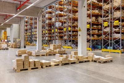Interior of a large supply chain warehouse
