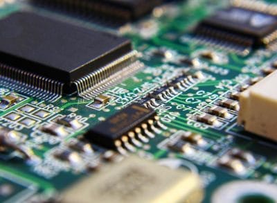 Printed circuit board components on a manufacturing line