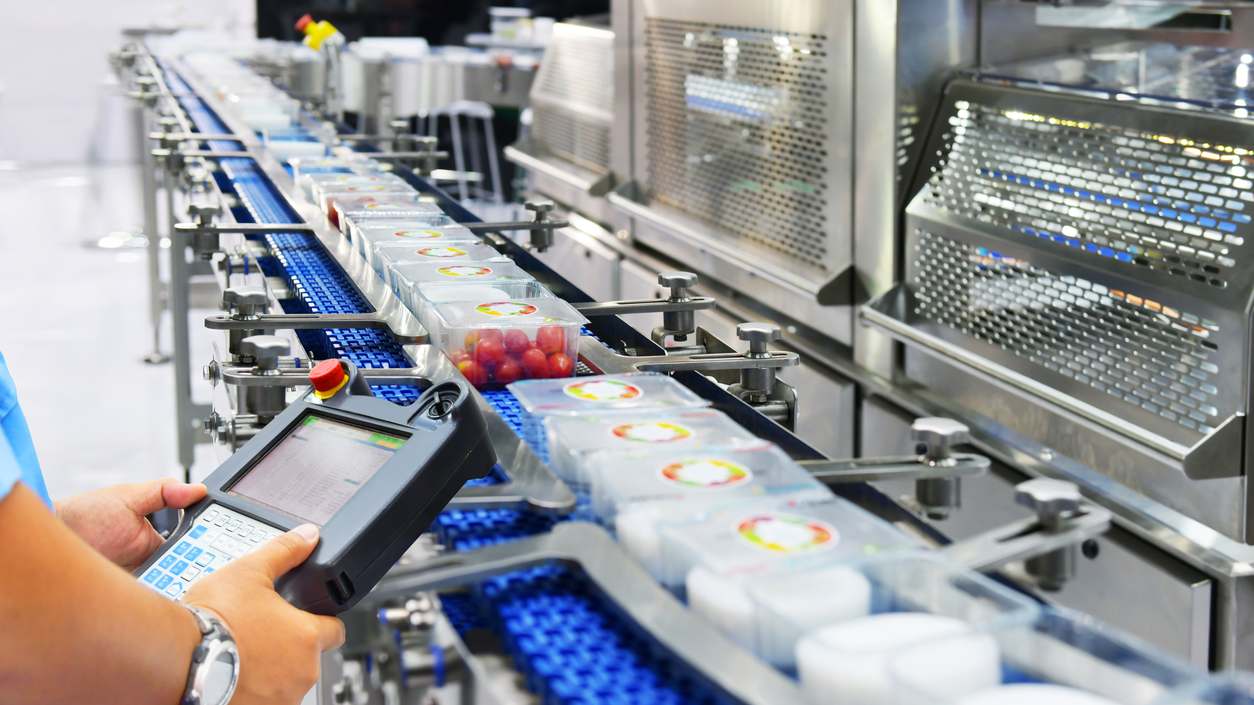 Manager monitoring boxes moving along an automated conveyor system